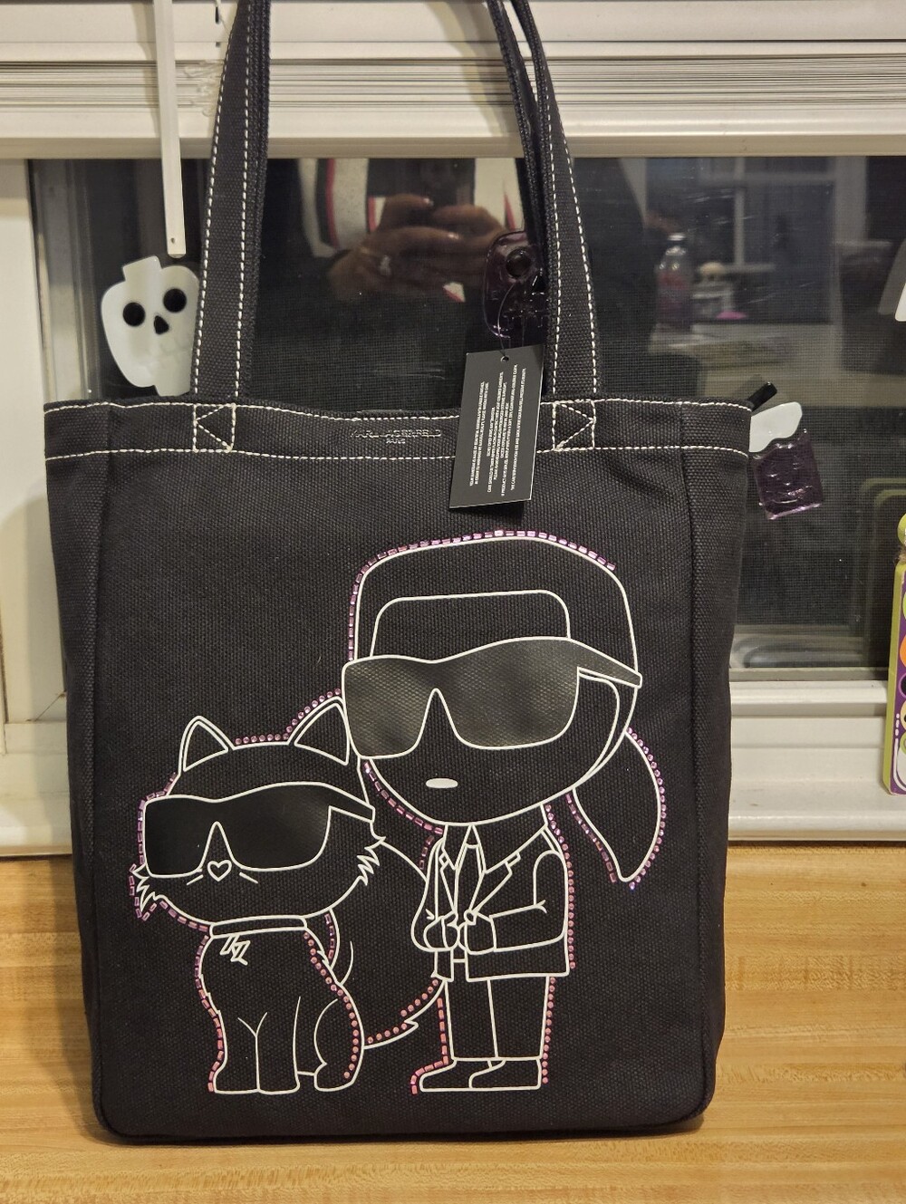 Karl Lagerfeld NWT Black Canvas & Pink Rhinestone W/Shopping Bag